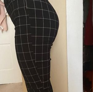Women's Plaid Elastic High Waist Black Trousers